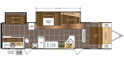 2017 Primetime Lacrosse Luxury Lite 318BHS travel trailer floorplan diagram — Triple C Camper Consignment